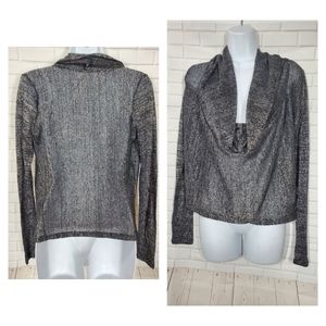 Poof Black Shiny Sheer Long Sleeve Top